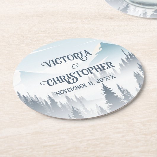 Grey Mountain Fog Forest Wilderness Wedding Ronde Kartonnen Onderzetter (Gebogen)