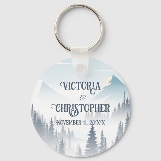 Grey Mountain Fog Forest Wilderness Wedding Sleutelhanger (Achterkant)