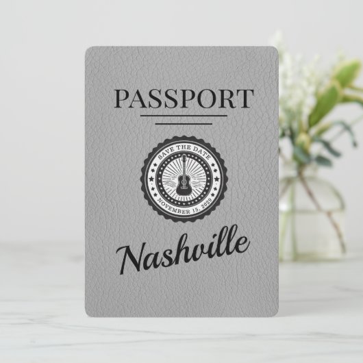 Grey Nashville Passport Bewaar de datum Save The Date (Staand voorkant)