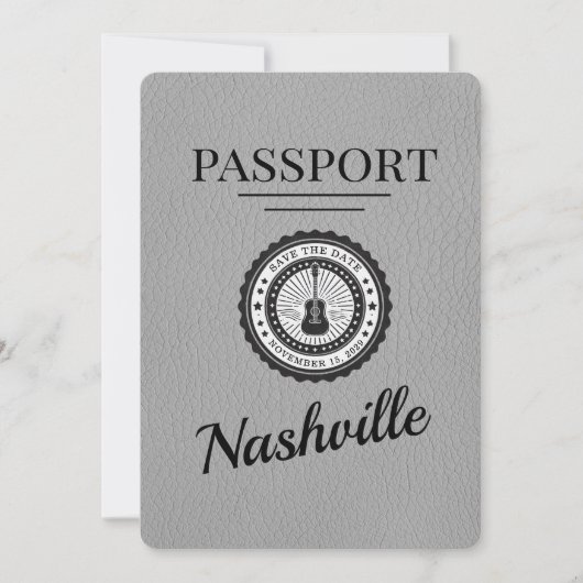 Grey Nashville Passport Bewaar de datum Save The Date (Voorkant)