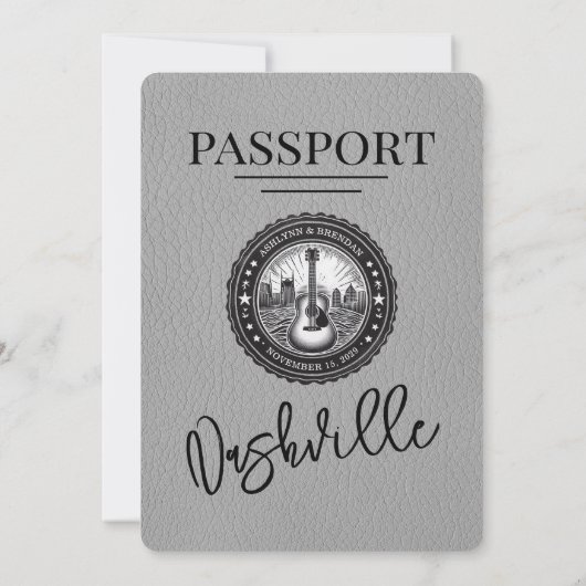Grey Nashville Passport Wedding Invitation Kaart (Achterkant)