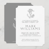 Grey Nautical Floral Anchor Birthday Party nodigt  Kaart (Voorkant / Achterkant)