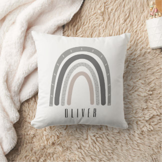 Grey/Neutral Boho Rainbow Monogram Pillow  Kussen