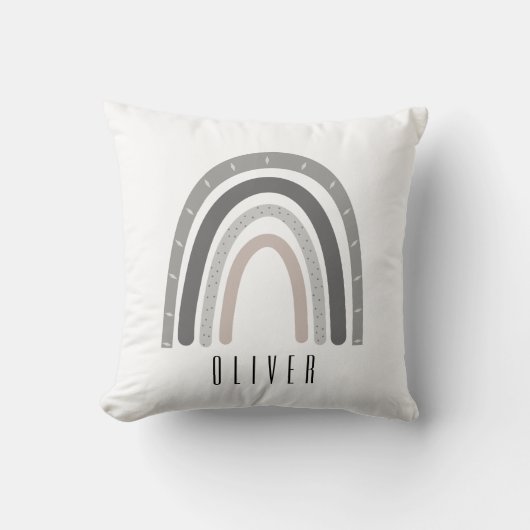 Grey/Neutral Boho Rainbow Monogram Pillow  Kussen (Voorkant)