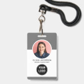 Grey Neutral Modern Company Employee Photo QR ID Badge (Front with Lanyard)
