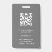 Grey Neutral Modern Company Employee Photo QR ID Badge (Back)