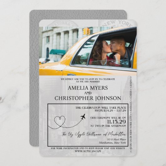 Grey New York City Passport Wedding Kaart (Voorkant / Achterkant)