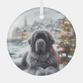 Grey Newfoundland Dog Glas Ornament