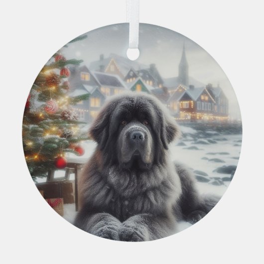 Grey Newfoundland Dog Glas Ornament (Achterkant)