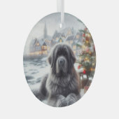 Grey Newfoundland Dog Glas Ornament (Voorkant Rechts)