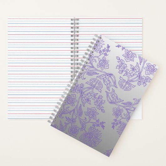 Grey Notebook with Purple Floral Front and Back Notitieboek (Binnen)