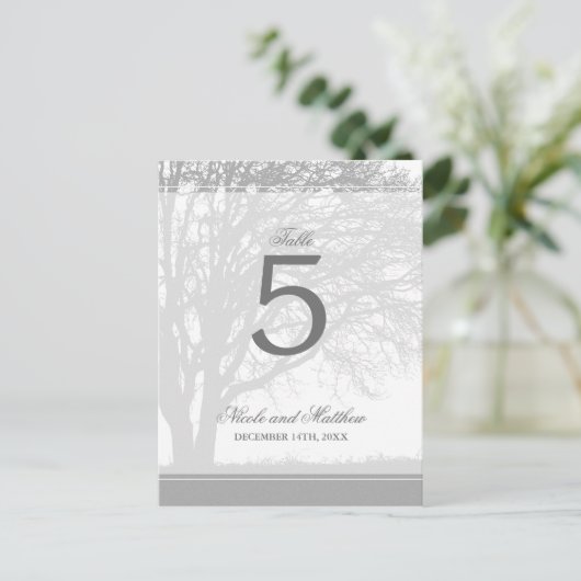 Grey Oak Tree Winter Trouwtafel Nummer Briefkaart (Staand voorkant)