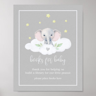 Grey Olifant Baby shower Sign Boeken voor Baby Poster