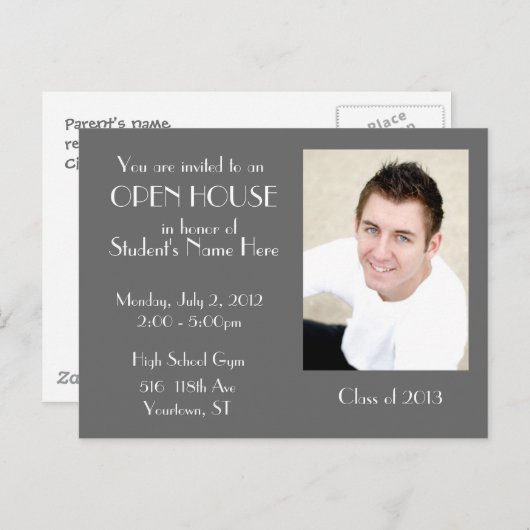 Grey Open huis briefkaart (Voorkant / Achterkant)