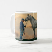 Grey Paard en bruidegom OTTB Koffie Mok (Voorkant links)
