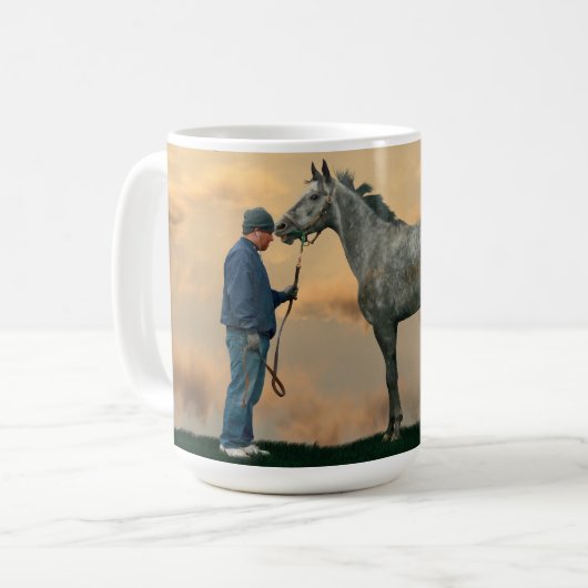 Grey Paard en bruidegom OTTB Koffie Mok (Voorkant links)