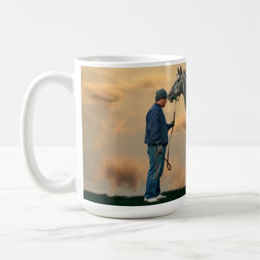 Grey Paard en bruidegom OTTB Koffie Mok (Links)