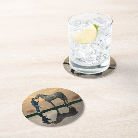 Grey Paard en bruidegom OTTB papieren Onderzetter (Insitu)