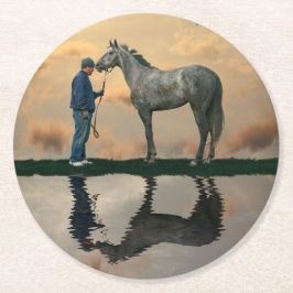 Grey Paard en bruidegom OTTB papieren Onderzetter