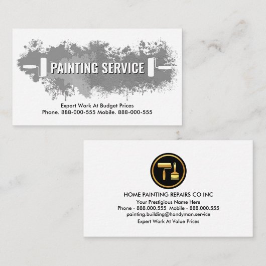 Grey Paint Splatter Painting Service Visitekaartje (Voorkant / Achterkant)