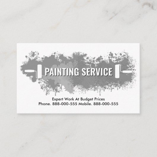 Grey Paint Splatter Painting Service Visitekaartje (Voorkant)