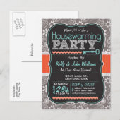 Grey Paisley; Chalkboard housewarming party Uitnodiging Briefkaart (Voorkant / Achterkant)