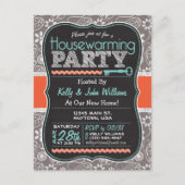 Grey Paisley; Chalkboard housewarming party Uitnodiging Briefkaart (Voorkant)