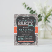 Grey Paisley; Chalkboard housewarming party Uitnodiging Briefkaart (Staand voorkant)
