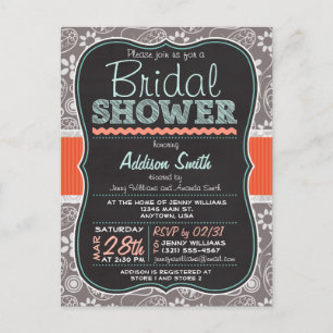 Grey Paisley Chalkboard look Vrijgezellenfeest Uitnodiging Briefkaart