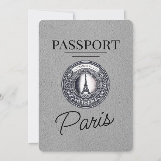 Grey Paris Passport Wedding Kaart (Achterkant)