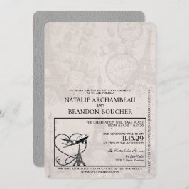 Grey Paris Passport Wedding Kaart