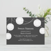 Grey Party Lantern Sweet 16 Invitation Kaart (Staand voorkant)