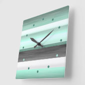 Grey Pastel Mint Green Black Waterverf Stripes Vierkante Klok (Hoek)