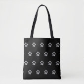 Grey Paw Pattern op zwart Tote Bag (Voorkant)