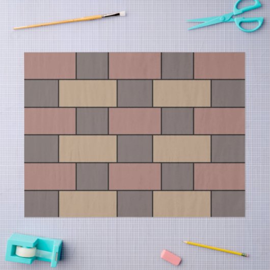 Grey Peach Pink Brick Wall Tissuepapier (Craft)