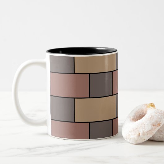 Grey Peach Pink Brick Wall Tweekleurige Koffiemok (Met donut)