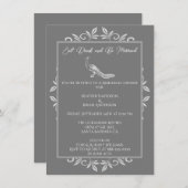 Grey Peacock Flourish Rehearsal Dinner Invitation Kaart (Voorkant / Achterkant)