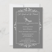Grey Peacock Flourish Rehearsal Dinner Invitation Kaart (Voorkant)