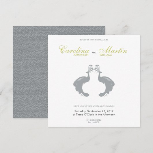 Grey Peacocks II huwelijksuitnodiging Kaart (Voorkant / Achterkant)