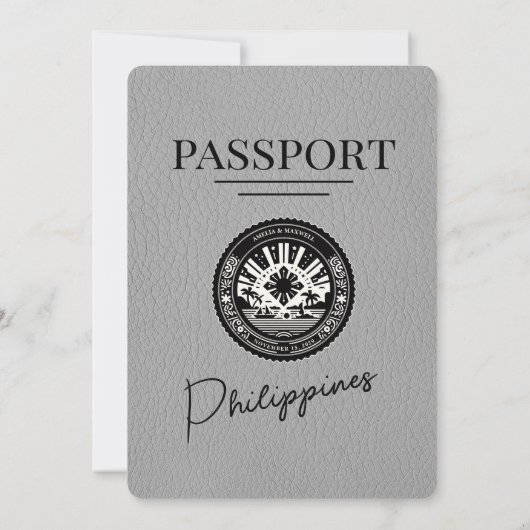 Grey Philippines Passport Uitnodiging voor bruilof (Achterkant)