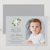 Grey photo arch first holy communion invitation kaart (Voorkant / Achterkant)
