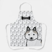 Grey Piebald Siberian Husky Cartoon Dog & Name Schort (Voorkant)