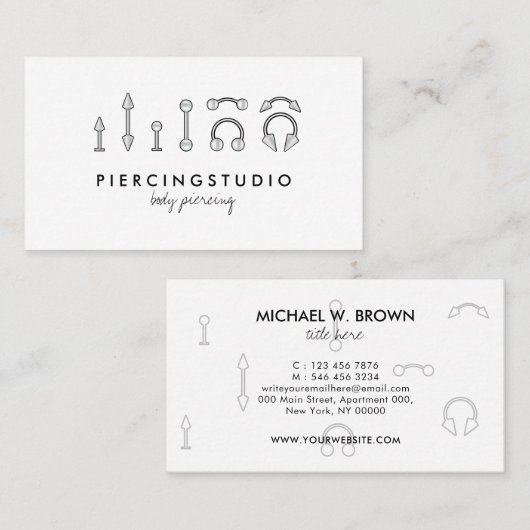 Grey Piercing Tattoo Studio Visitekaartje (Voorkant / Achterkant)