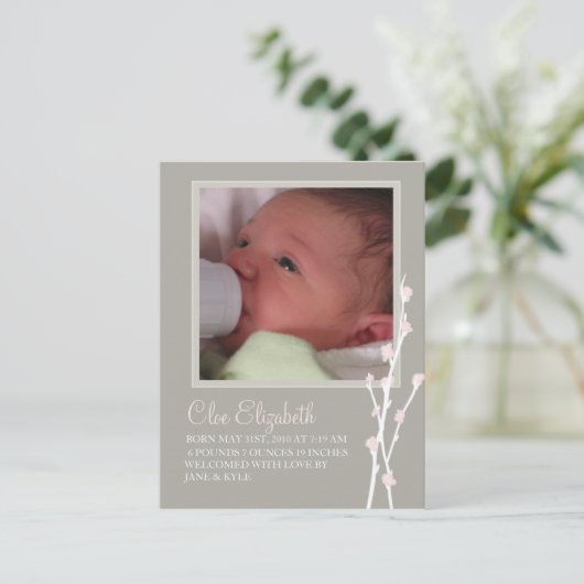 Grey & Pink Blossom Aankondiging 2 (Staand voorkant)