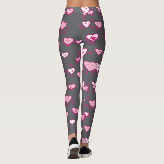 Grey Pink Dancing Hearts LOving Couples Valentijn Leggings (Achterkant)