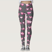 Grey Pink Dancing Hearts LOving Couples Valentijn Leggings (Voorkant)
