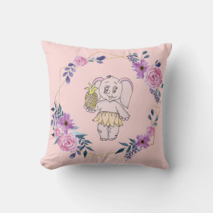 Grey Pink Elephant Girl Modern Baby voor kinderen Kussen