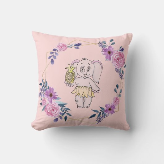 Grey Pink Elephant Girl Modern Baby voor kinderen Kussen (Voorkant)