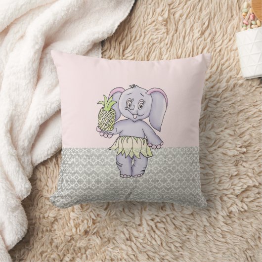 Grey Pink Elephant Girl Modern Baby voor kinderen Kussen (Deken)
