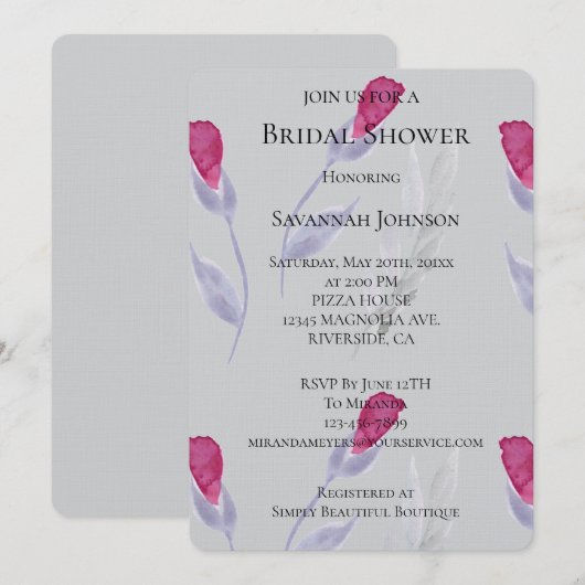 Grey Pink Flowers Vrijgezellenfeest Kaart (Voorkant / Achterkant)